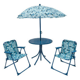 Set bimbo tavolino con ombrello e due sediestruttura in metallo decoro squaletto