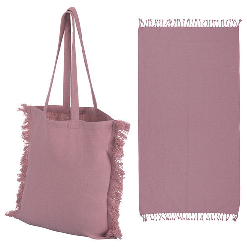 Set borsa e telo mare rosa cipria in cotone, Summer