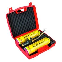 Set composto da saldatore art. 1062E e 2 cartucce KEMAP  art. 581 con adattatore gia' installato per bombole ad attacco europeo 7/16