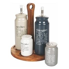 Set olio aceto sale e pepe, in gres con standlegno, Victionary Spagnolo