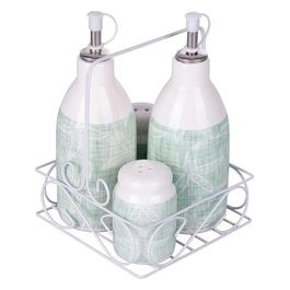 Set olio, aceto, sale e pepe in ceramica, stand in metallo, Cozumel