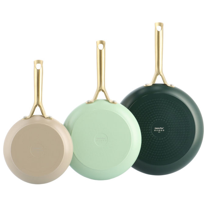 GreenPan CC009018-001 Set di Padelle Shades in Alluminio Riciclato con Rivestimento in Ceramica Antiaderente Compatibile con Piani Cottura a Induzione 3 pezzi colore Verde Beige