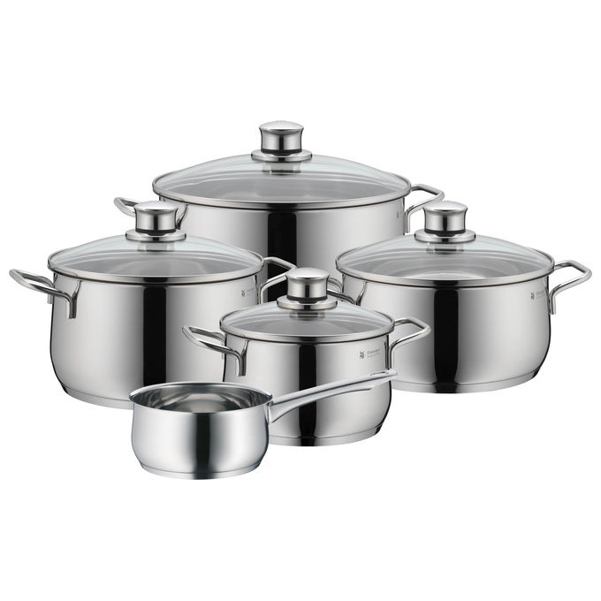 WMF 0733556040 Diadem Plus set di pentole 9 pz in acciaio inossidabile adatto per induzione lavastoviglie resistente al forno fino a 250 °C colore acciaio