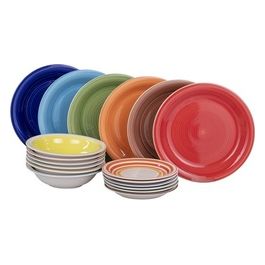 Set Tavola 18 Pezzi Kiklos Stoneware Dipinto A Mano Colori Assortiti
