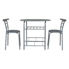 Set Tavolo e 2 Sedie Manchester con Piano in Mdf Cemento e Gambe in Metallo Silver 80x53cm/H75cm