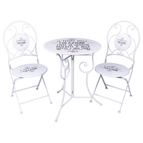 Set tavolo e 2 sedie in ferro battuto da esterno,Le regole della colazione Este'