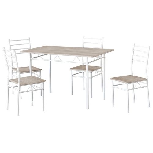 Set tavolo rettangolare Porto con 4 sedie in metallo e mdf bianco e naturale