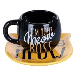 Set tazza 400 ml con piattino in ceramica, Victionary Cats
