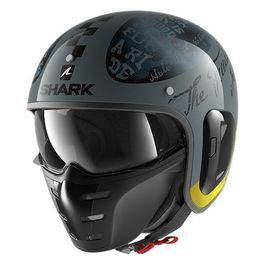 Casco Jet con visierino parasole e mascherina S-DRAK 2 TRIPP IN Grigio-Giallo
