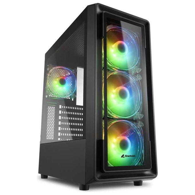 Sharkoon Cabinet atx Sharkoon tk4 rgb nero 7slot 40x19x45,6cm 2x3,5' 5x2,5' 2xusb3.0 3xvent-rgb-120mm 1xvent-rgb-120mm Finestra Laterale