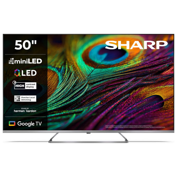 Sharp 50JP7265E smart tv 50 pollici 4K MiniLED QLED Google TV Harman Kardon Dolby Vision HDR10 DVB-T2 grigio chiaro