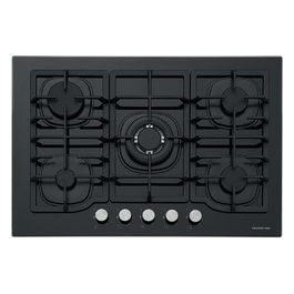CS5405B01 Piano Cottura 5 Fuochi a Gas da Incasso (1 bruciatore WOK) Larghezza 75 cm Griglie in Ghisa Piano in Vetro colore Nero