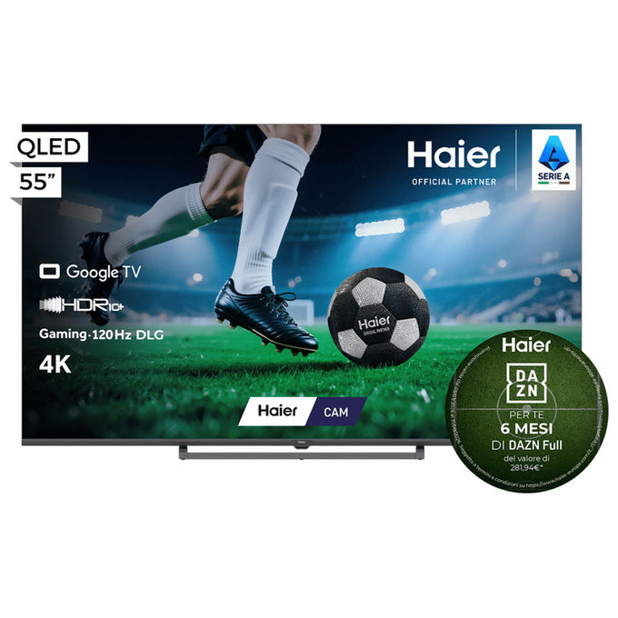 Haier 36200164 Serie S80 Televisore QLED 55'' 4K UHD Google TV HDR10+ Dolby Audio HDMI 2.1 x4 Bluetooth 5.1 120Hz colore Nero
