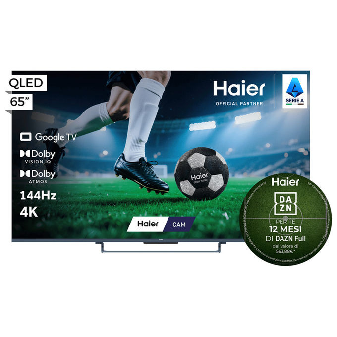 Haier 36200141 S90GUX Smart TV QLED 65'' 4K Ultra HD 144Hz Google TV Dolby Vision IQ HDR10+ Sound by KEF Dolby Atmos HDMI 2.1 x4 colore Nero