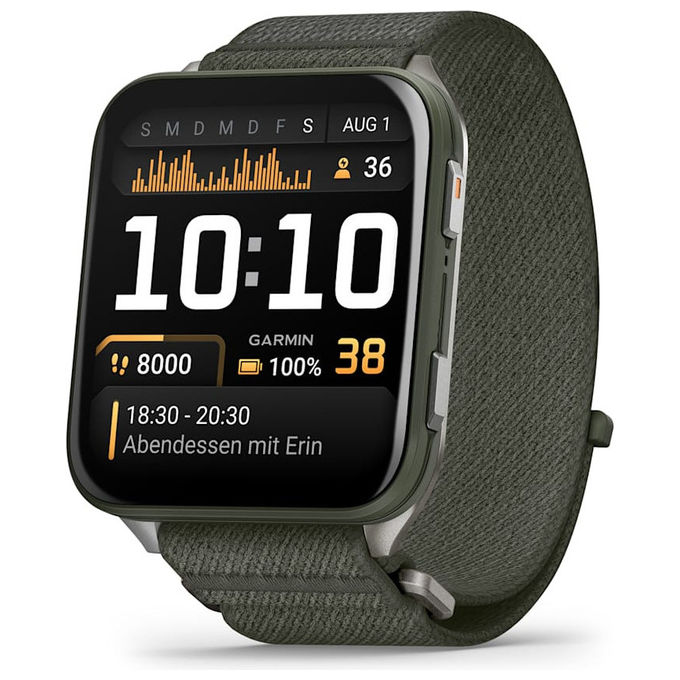Garmin venu x1 smartwatch 2 amoled cassa ultra sottile 8mm torcia led 100 app sportive gsp wi-fi cinturino in nylon comfortfit moss