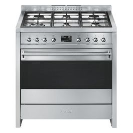 Smeg A1-9 Cucina a Gas con Forno Elettrico Multifunzione Termoventilato Estetica Classica 6 Fuochi Griglie in Ghisa Classe energetica A+ Catalitico 90x60 cm Acciaio Inox