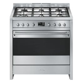 A1-9 Cucina a Gas con Forno Elettrico Multifunzione Termoventilato Estetica Classica 6 Fuochi Griglie in Ghisa Classe energetica A+ Catalitico 90x60 cm Acciaio Inox