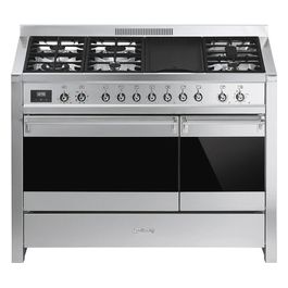 Smeg A3-81 Cucina a Gas con Forno Elettrico Multifunzione Termoventilato + Statico Estetica Classica 6 Fuochi Griglie in Ghisa Classe energetica A/B 120x60 cm Acciaio Inox