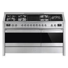 A5-81 Estetica Classica Cucina a Gas con 2 Forni Elettrici 7 Fuochi e Bbq Classe energetica A 150x60 cm Acciaio Inox