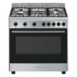 Smeg B901GMXI9 Cucina a Gas con Forno Elettrico Multifunzione Ventilato Estetica Mista 5 Fuochi Griglie in Ghisa Classe energetica A Vapor Clean 90x60 cm Acciaio Inox