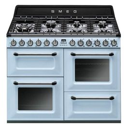 Smeg TR4110AZ Cucina a Gas con Forno Elettrico Multifunzione Termoventilato + Ventilato Estetica Victoria 7 Fuochi Griglie in Ghisa Classe energetica A Vapor Clean 110x60 cm Azzurro