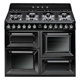 Smeg TR4110BL1 Cucina a Gas con Forno Elettrico Multifunzione Termoventilato + Ventilato Estetica Victoria 7 Fuochi Griglie in Ghisa Classe energetica A Vapor Clean 110x60 cm Nero