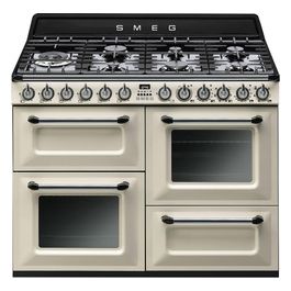 Smeg TR4110P1 Cucina a Gas con Forno Elettrico Multifunzione Termoventilato + Ventilato Estetica Victoria 7 Fuochi Griglie in Ghisa Classe energetica A Vapor Clean 110x60 cm Panna