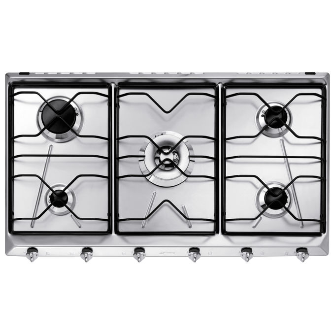 Smeg SRV596-5 Estetica Contemporanea Piano Cottura a Gas 5 Fuochi Griglie in Ghisa 90 cm Acciaio Inox