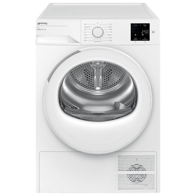 Smeg DRC08EE – Asciugatrice a pompa di calore, 8 kg, Classe E, 15 programmi, profondita' Slim, Bianco