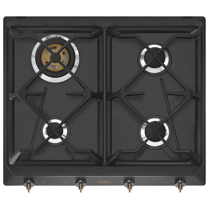 Smeg SRV864AOGH Coloniale Piano cottura gas 60 cm 4 fuochi Griglie in ghisa Manopole ottone antico colore Antracite