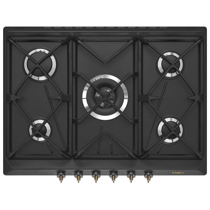 Smeg SRV876AOGH Coloniale Piano cottura a Gas 70 cm 5 fuochi Ultrarapido Dual Griglie in Ghisa colore Antracite