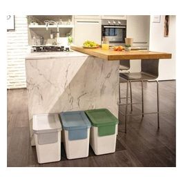 Pattumiera Differenziata 010092 Set 3 pz Sovrapponibili Design Bianco e Colorato per Gestione Rifiuti Ordinata ed Efficiente