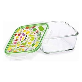 SnipsLock Glass Contenitore per Alimenti in Vetro Quadrato da 0.80 Litri Coperchio Decorato
