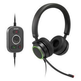 Snom A330D Over-Ear Cuffia, Cancellazione Passiva del Rumore, Cuffia Telefono VoIP, Cavo USB/RJ9/3.5 Jack con Controllo Chiamate, Morbida Pelle PU, Nero