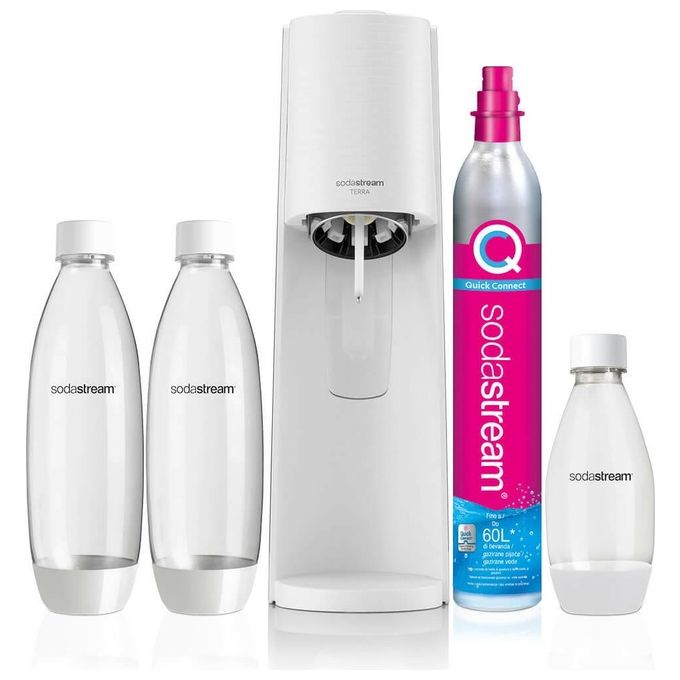 SodaStream Soda Maker Terra Megapack QC Bianco con 3 Bottiglie