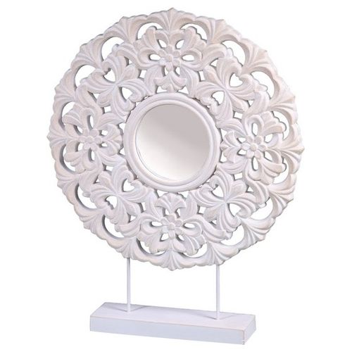 Specchio Decorativo da Appoggio Flower in Mdf Bianco