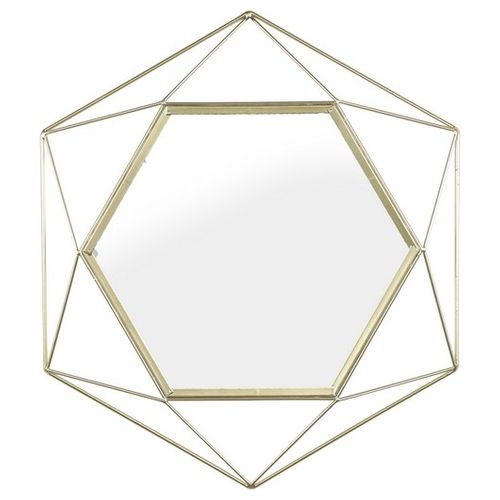Specchio Decorativo da Parete Esagonale Hego con Cornice in Metallo 44X50,5 cm Oro