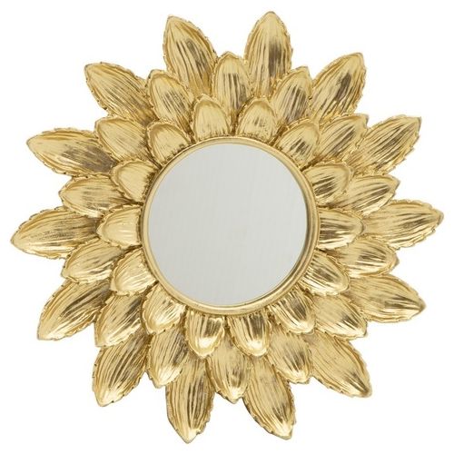 Specchio Decorativo da Parete Feather con Cornice in Resina Diametro 25,5 cm Oro