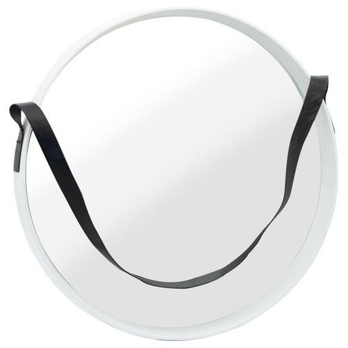 Specchio Decorativo da Parete Tondo Megan con Cinturino con Cornice in Polipropilene Diametro 52 cm Bianco e Nero