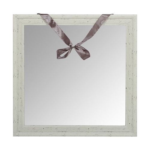 Specchio da Parete Loiuse con Cornice in Polistirolo e Nastro 40X40 cm Bianco Anticato