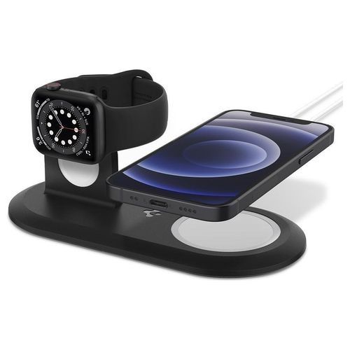 Spigen Mag Fit Duo Compatibile con MagSafe Supporto di Ricarica Wireless per iPhone 14/13/12 Series e Apple Watch Nero