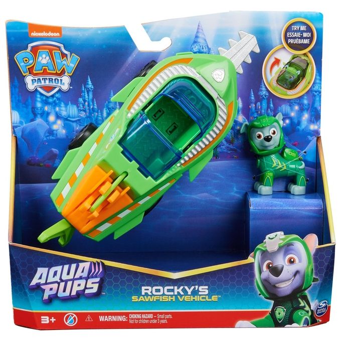 Image of Spin Master Personaggio Paw Patrol Rocky con veicolo Aqua Pups
