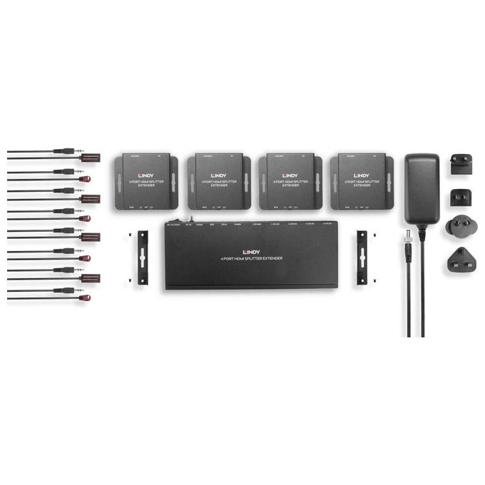 Lindy, Extender Splitter HDMI e IR, Cat.6 50m, 4 Porte