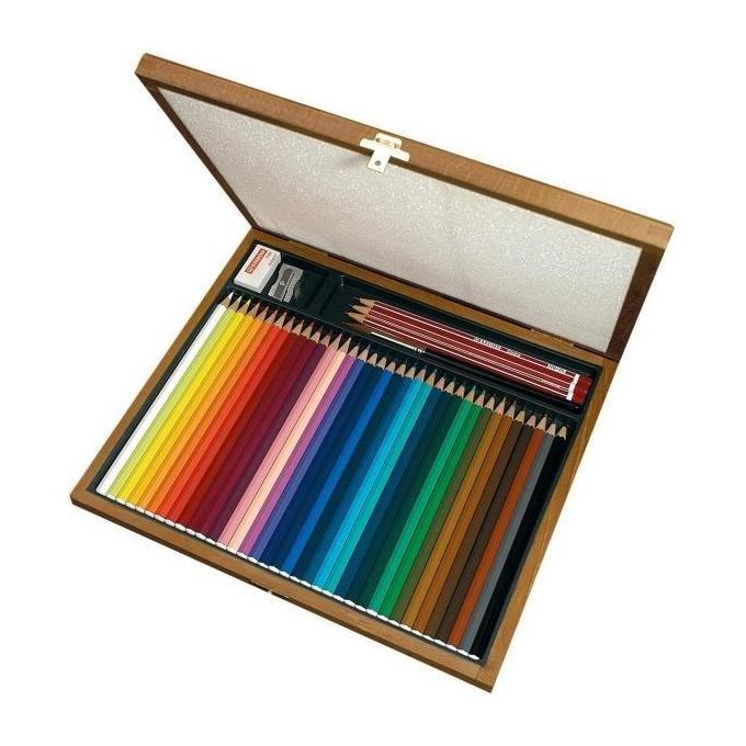 Matita colorata acquarellabile - STABILOaquacolor - Cassetta in Legno - Cofanetto Regalo con 36 Colori, 3 Matite HB, 1 Gomma, 1 Temperino, 1 Pennello
