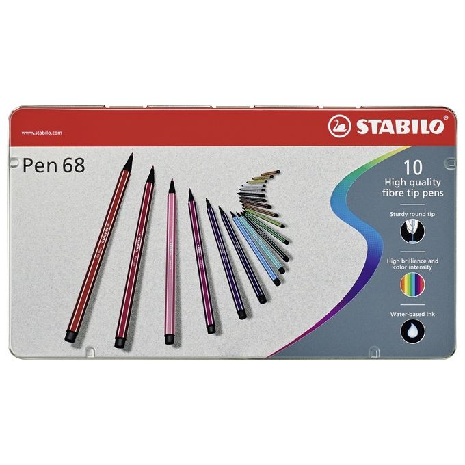 Pennarello Premium - STABILO Pen 68 - Scatola in Metallo da 10 - Colori assortiti