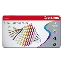 Matita colorata acquarellabile - STABILOaquacolor - Scatola in Metallo da 12 - Colori assortiti