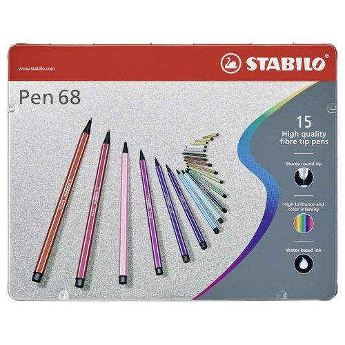 Pennarello Premium - STABILO Pen 68 - Scatola in Metallo da 15 - Colori assortiti