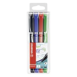 Fineliner con punta ammortizzata - STABILO SENSOR F - Tratto Fine (0,3 mm) - Astuccio da 4 - Nero/Blu/Rosso/Verde