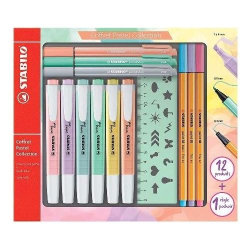 STABILO Pastel Collection Set – Confezione mista 13 pezzi: 6 swing cool pastel, 3 point 88, 3 pointMax, 1 righello stencil