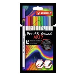 Pennarello Premium con punta a pennello per linee spesse e sottili - STABILO Pen 68 brush - ARTY - Astuccio da 12 - Colori assortiti